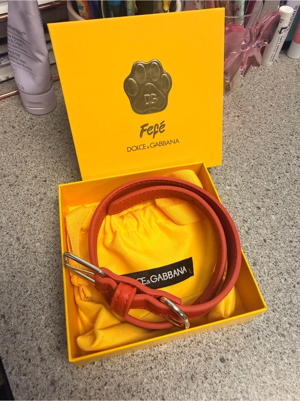 Dolce & Gabbana Red Leather Strap with Yellow Branded Pouch with out charm.